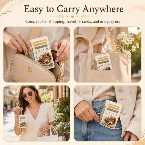 Highland Cow Credit Card Holder, Small Wallet for Women, RFID Blocking PU Leather Slim Card Wallet with Zipper Coin Pocket, Keychain, Ladies Gifts in Kuwait