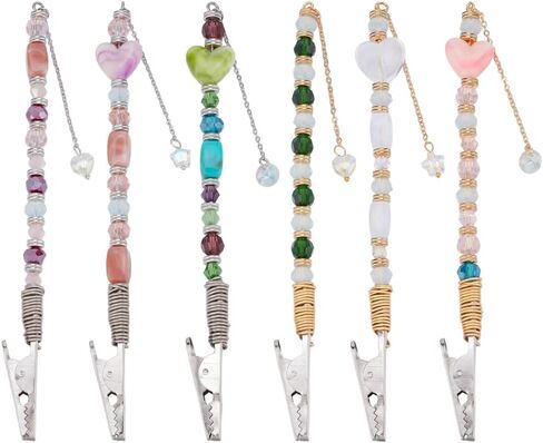 6 Styles Iron Credit Card Grabber for Long Nail, 6pcs Debit Bank Card Grabber with Alligator Clip, Glass Heart Star Beaded Credit Card Clips Pullers for Long Nails Keychain Women Girls in Kuwait