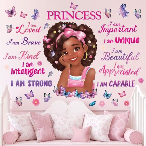 DECOWALL SG2-2405 Black Girl Magic Wall Stickers Decals Kids Girls Room Little Bedroom Decorations Art Princess Toddler Butterfly Nursery Pink Décor Peel and Stick Baby Positive Saying Inspirational in Kuwait