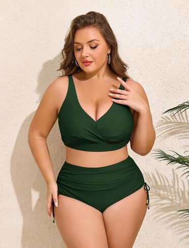 Arolina Womens High Waisted Bikini Sets V Neck Twist Front Two Piece Swimsuit Adjustable Tie Side Bathing Suit（S-24W in Saudi Arabia