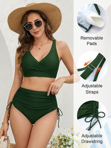 Arolina Womens High Waisted Bikini Sets V Neck Twist Front Two Piece Swimsuit Adjustable Tie Side Bathing Suit（S-24W in Saudi Arabia