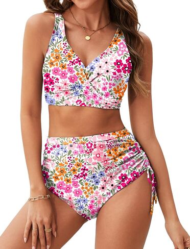 Arolina Womens High Waisted Bikini Sets V Neck Twist Front Two Piece Swimsuit Adjustable Tie Side Bathing Suit（S-24W in Kuwait