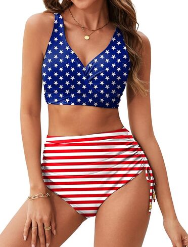 Arolina Womens High Waisted Bikini Sets V Neck Twist Front Two Piece Swimsuit Adjustable Tie Side Bathing Suit（S-24W in Saudi Arabia