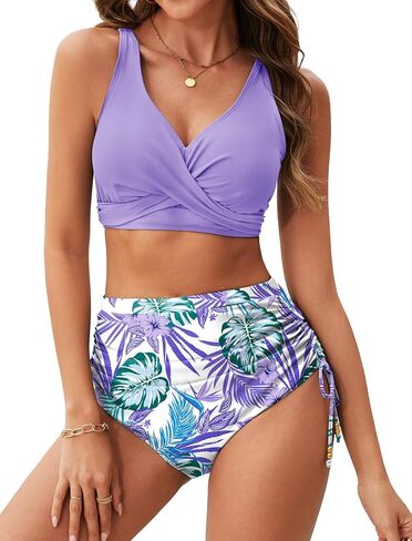 Arolina Womens High Waisted Bikini Sets V Neck Twist Front Two Piece Swimsuit Adjustable Tie Side Bathing Suit（S-24W in Saudi Arabia