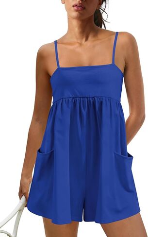 LAMISSCHE Women Casual Strappy Romper Summer Spaghetti Strap Jumpsuits Sleeveless One Piece Outfits with Pockets in Saudi Arabia