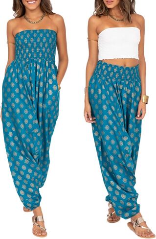 likemary Harem Jumpsuits for Women Pulls Down into Harem Pants with Pockets - 2 in 1 Comfy Pants & Strapless Tube Top Romper in Saudi Arabia
