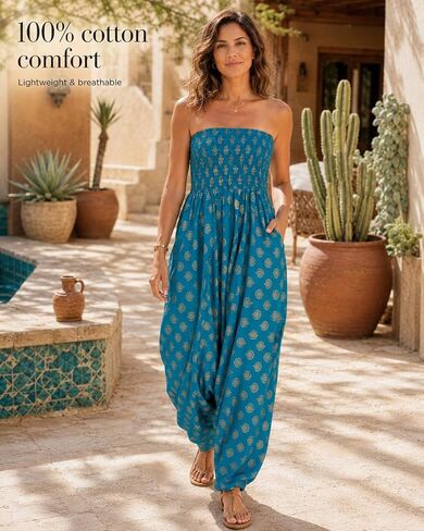 likemary Harem Jumpsuits for Women Pulls Down into Harem Pants with Pockets - 2 in 1 Comfy Pants & Strapless Tube Top Romper in Saudi Arabia