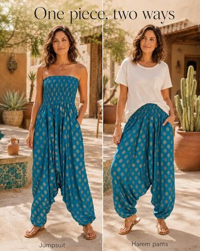 likemary Harem Jumpsuits for Women Pulls Down into Harem Pants with Pockets - 2 in 1 Comfy Pants & Strapless Tube Top Romper in Saudi Arabia