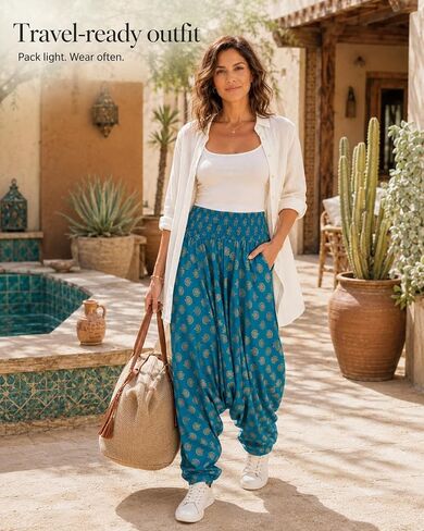 likemary Harem Jumpsuits for Women Pulls Down into Harem Pants with Pockets - 2 in 1 Comfy Pants & Strapless Tube Top Romper in Saudi Arabia