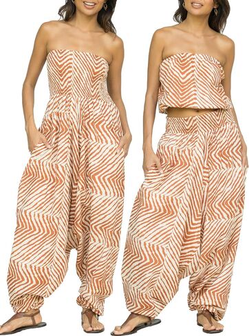 likemary Harem Jumpsuits for Women Pulls Down into Harem Pants with Pockets - 2 in 1 Comfy Pants & Strapless Tube Top Romper in Saudi Arabia