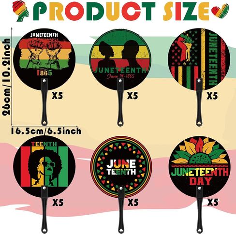 30 Pcs Happy Juneteenth Day Plastic Fans 6 Styles Juneteenth Round Plastic Handheld Fans Bulk for June 19th 1865 Freedom Juneteenth Community Party Favors Supplies Decorations Gifts in Saudi Arabia