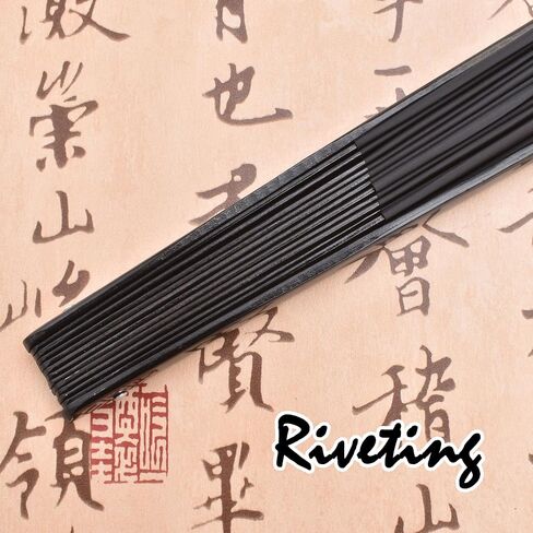 Folding Hand Fan with Bamboo for Women Men, Chinese Japanese Bamboo Fan Hand Fan for Festival, Dance, Gift, Performance, Decorations (Bamboo Fan Black 2p+case) in Saudi Arabia