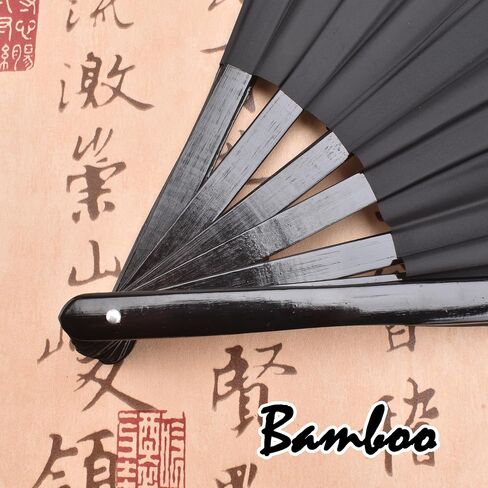 Folding Hand Fan with Bamboo for Women Men, Chinese Japanese Bamboo Fan Hand Fan for Festival, Dance, Gift, Performance, Decorations (Bamboo Fan Black 2p+case) in Saudi Arabia