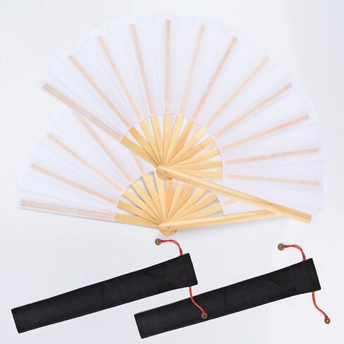 Folding Hand Fan with Bamboo for Women Men, Chinese Japanese Bamboo Fan Hand Fan for Festival, Dance, Gift, Performance, Decorations (Bamboo Fan Black 2p+case) in Saudi Arabia
