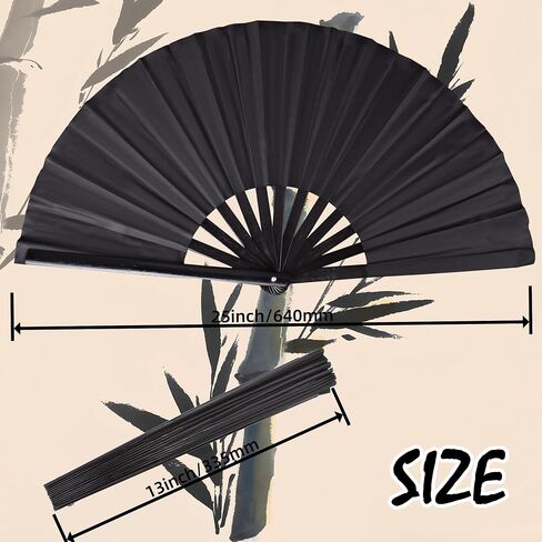 Folding Hand Fan with Bamboo for Women Men, Chinese Japanese Bamboo Fan Hand Fan for Festival, Dance, Gift, Performance, Decorations (Bamboo Fan Black 2p+case) in Saudi Arabia
