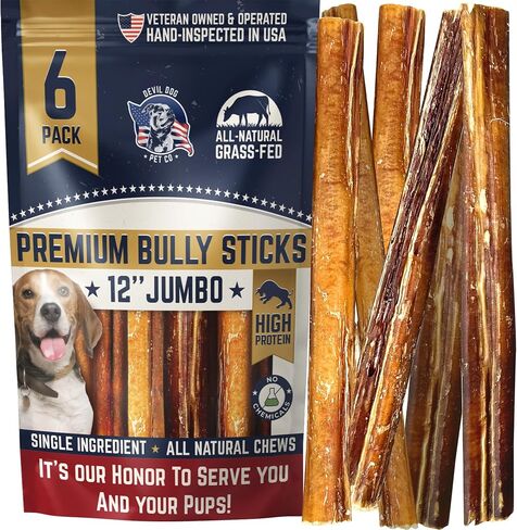 Devil Dog Pet Co. Jumbo Bully Sticks-12 بوصة ، 6 حزمة من مضغ الكلاب ، مكونات طبيعية ، مكونة واحدة ، لحوم البقر الخالية من العشب-تدوم طويلًا ، خالي من الجلد الخام للكلاب in Kuwait