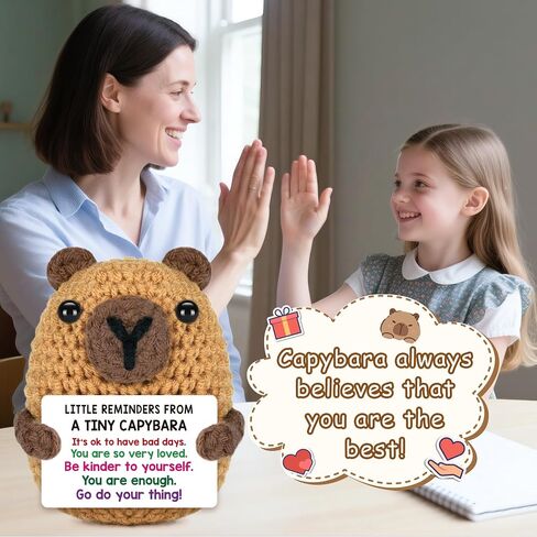 Positive Capybara Fathers Day Birthday Gift for Men Women, Back to School Gifts for Students Teen Boy Girl, Stress Relief Little Reminders Gifts for Friends Coworker, Crochet Cheer Support Capybara in Saudi Arabia