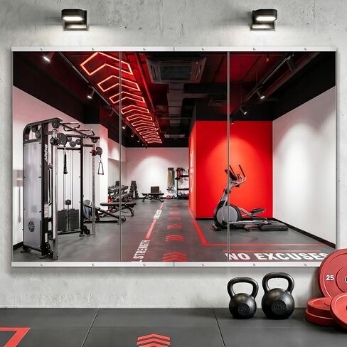 AMOISE Home Gym Mirror for Wall, 50"x25"-3PCS Frameless Tempered Glass Mirror, Large Full Length Mirror for Garage, Workout, Yoga Room, Dance Studio & Home Exercise in Saudi Arabia