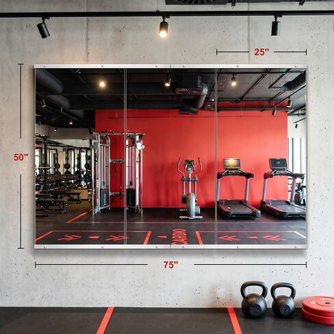 AMOISE Home Gym Mirror for Wall, 50"x25"-3PCS Frameless Tempered Glass Mirror, Large Full Length Mirror for Garage, Workout, Yoga Room, Dance Studio & Home Exercise in Saudi Arabia