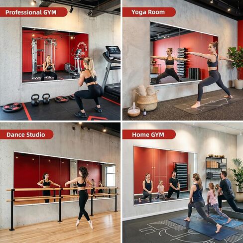 AMOISE Home Gym Mirror for Wall, 50"x25"-3PCS Frameless Tempered Glass Mirror, Large Full Length Mirror for Garage, Workout, Yoga Room, Dance Studio & Home Exercise in Saudi Arabia