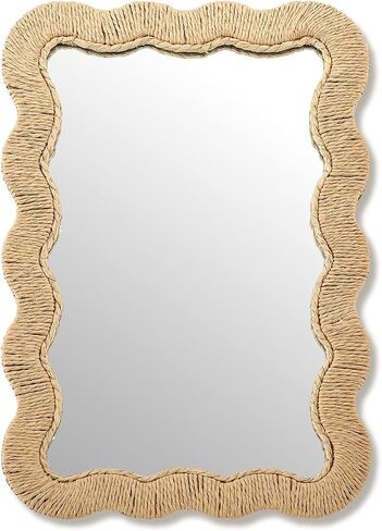 Junkin Boho Coastal Mirror Natural Wicker Scalloped Rattan Mirror with Decorative Rattan Frame Boho Coastal Decor for Bathroom Living Room, Entryway Decor(Rectangle,10.4 x 15.8 in) in Kuwait
