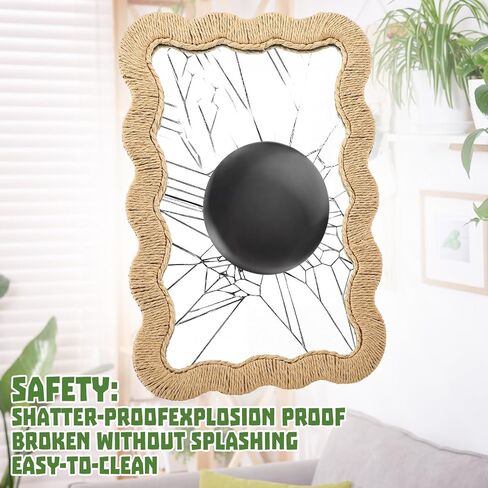 Junkin Boho Coastal Mirror Natural Wicker Scalloped Rattan Mirror with Decorative Rattan Frame Boho Coastal Decor for Bathroom Living Room, Entryway Decor(Rectangle,10.4 x 15.8 in) in Kuwait