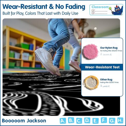 Booooom Jackson Large Classroom Rug for 24 Students – Abstract Planet Black & White Space Theme Carpet, 7'6"x13'1" Fade-Resistant Nylon Seating Rug for Preschool, Kindergarten, Elementary in Saudi Arabia