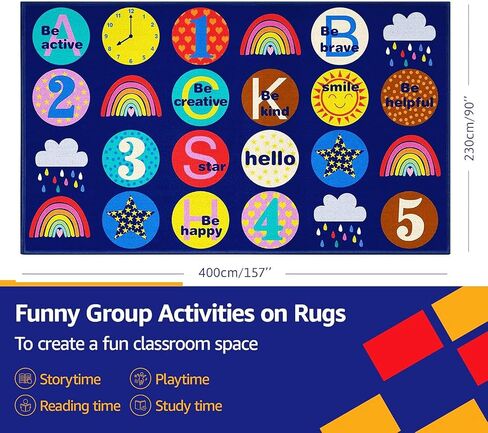 Blue Classroom Rug for Kids, 7'6''x13'1'' Durable Nylon Classroom Seating Rug with Non-Slip Backing, School Carpet for Circle Time, Preschool, Daycare, Playroom, Learning & Reading Area in Saudi Arabia