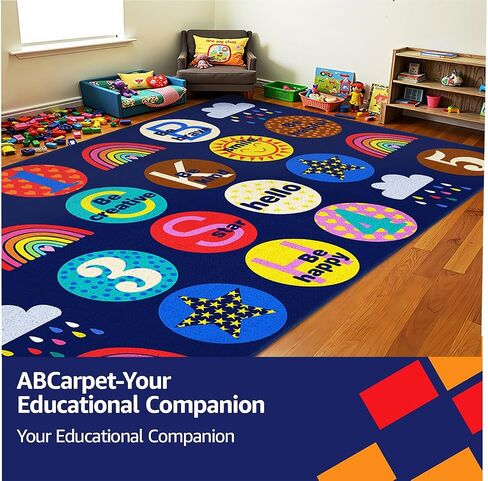 Blue Classroom Rug for Kids, 7'6''x13'1'' Durable Nylon Classroom Seating Rug with Non-Slip Backing, School Carpet for Circle Time, Preschool, Daycare, Playroom, Learning & Reading Area in Saudi Arabia