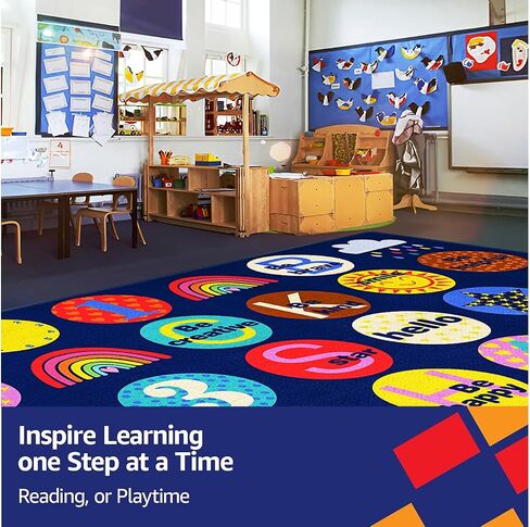 Blue Classroom Rug for Kids, 7'6''x13'1'' Durable Nylon Classroom Seating Rug with Non-Slip Backing, School Carpet for Circle Time, Preschool, Daycare, Playroom, Learning & Reading Area in Saudi Arabia