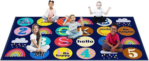 Blue Classroom Rug for Kids, 7'6''x13'1'' Durable Nylon Classroom Seating Rug with Non-Slip Backing, School Carpet for Circle Time, Preschool, Daycare, Playroom, Learning & Reading Area in Saudi Arabia