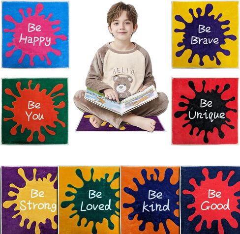 USTIDE 8-Pack 16" Kids Floor Seats - Colorful Stackable Carpet Mats for Classroom, Preschool & Daycare, Soft Playroom Seating Pads with Inspirational Quote Designs in Saudi Arabia