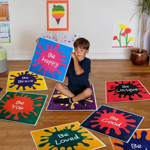 USTIDE 8-Pack 16" Kids Floor Seats - Colorful Stackable Carpet Mats for Classroom, Preschool & Daycare, Soft Playroom Seating Pads with Inspirational Quote Designs in Saudi Arabia