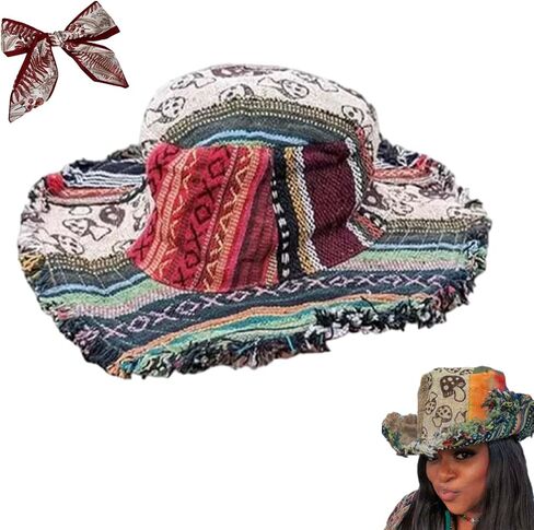Frayed Patchwork Bucket Hat – Shapeable Brim One-of-a-Kind Style, Multicolor Mushroom Hemp Hat for Women Men in Saudi Arabia