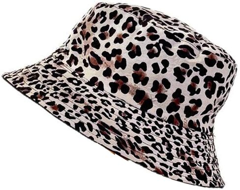Women Reversible Sun Hat for Spring Summer Sun Protection Cotton Bucket Hats Men Leopard-Black Hip Hop Caps Medium in Kuwait