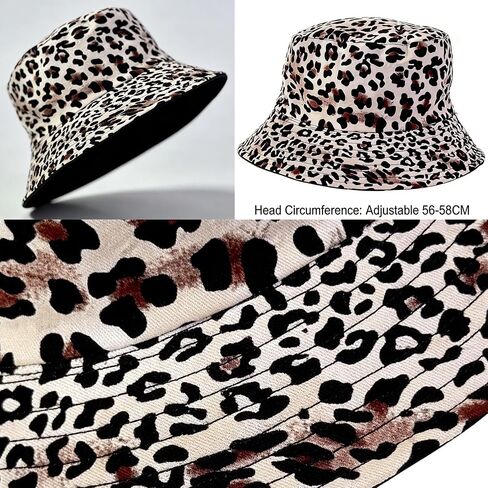 Women Reversible Sun Hat for Spring Summer Sun Protection Cotton Bucket Hats Men Leopard-Black Hip Hop Caps Medium in Kuwait