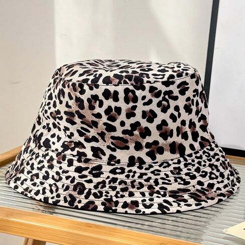 Women Reversible Sun Hat for Spring Summer Sun Protection Cotton Bucket Hats Men Leopard-Black Hip Hop Caps Medium in Kuwait