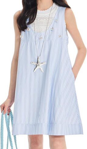 Girls Blue Striped Dress with 7 Sequin Flowers, Sparkly Casual & Party Dress for Girls 6-16Y in Saudi Arabia