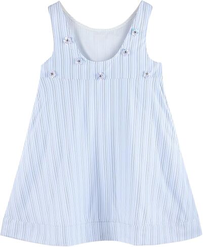 Girls Blue Striped Dress with 7 Sequin Flowers, Sparkly Casual & Party Dress for Girls 6-16Y in Saudi Arabia