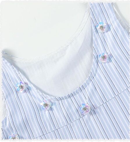 Girls Blue Striped Dress with 7 Sequin Flowers, Sparkly Casual & Party Dress for Girls 6-16Y in Saudi Arabia