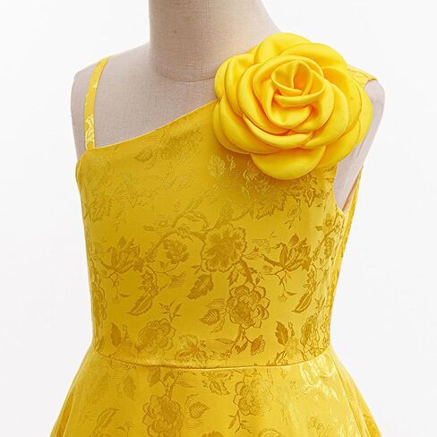 Girls Princess Dress Floral Jacquard One Shoulder Ball Gown for Wedding Birthday Pageant, Kids Formal Party Dress in Saudi Arabia