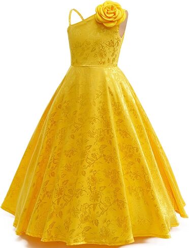 Girls Princess Dress Floral Jacquard One Shoulder Ball Gown for Wedding Birthday Pageant, Kids Formal Party Dress in Saudi Arabia