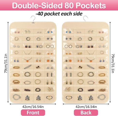 1 Pack Hanging Jewelry Organizer, 80 Clear Pockets earring organizer and storage, Accessories holder organizer for Closet, Jewelries, Necklace, Travel in Saudi Arabia