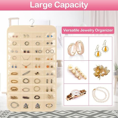 1 Pack Hanging Jewelry Organizer, 80 Clear Pockets earring organizer and storage, Accessories holder organizer for Closet, Jewelries, Necklace, Travel in Saudi Arabia