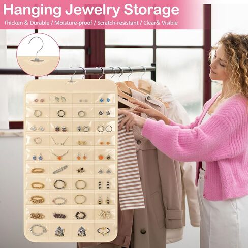 1 Pack Hanging Jewelry Organizer, 80 Clear Pockets earring organizer and storage, Accessories holder organizer for Closet, Jewelries, Necklace, Travel in Saudi Arabia