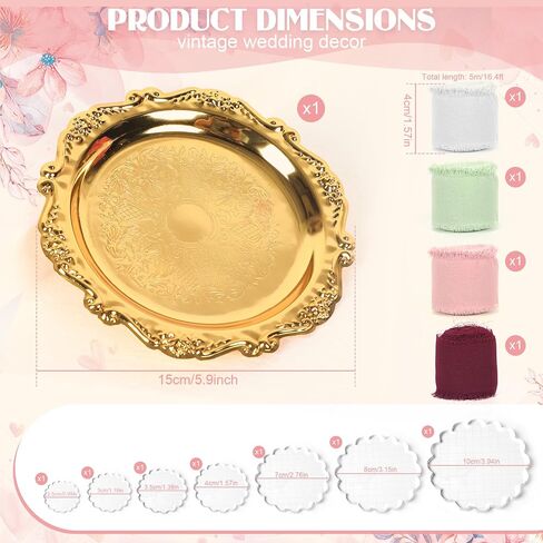 12pcs Flat Lay Props Set, Detail Props Photography Set Include Vintage Jewelry Tray, Acrylic Display Block and Chiffon Silk Ribbon, for Wedding Bridal Party Photography Decor in Saudi Arabia