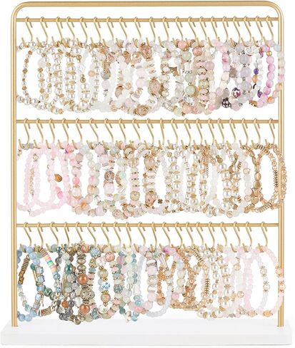 Mkono Bracelet Holder Metal Jewelry Organizer Display Stand Gold Necklace Holder with 60 Hooks Modern Storage Rack Hanger for Bangle Bedroom Dressing Table Decor Gifts for Women in Saudi Arabia