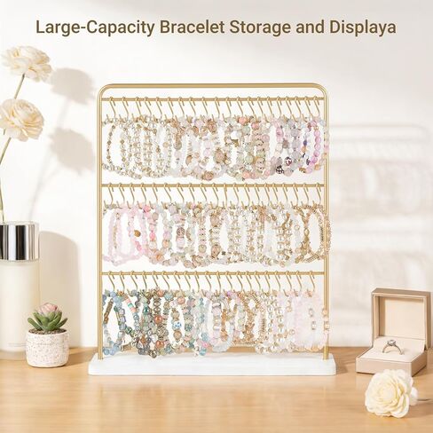Mkono Bracelet Holder Metal Jewelry Organizer Display Stand Gold Necklace Holder with 60 Hooks Modern Storage Rack Hanger for Bangle Bedroom Dressing Table Decor Gifts for Women in Saudi Arabia