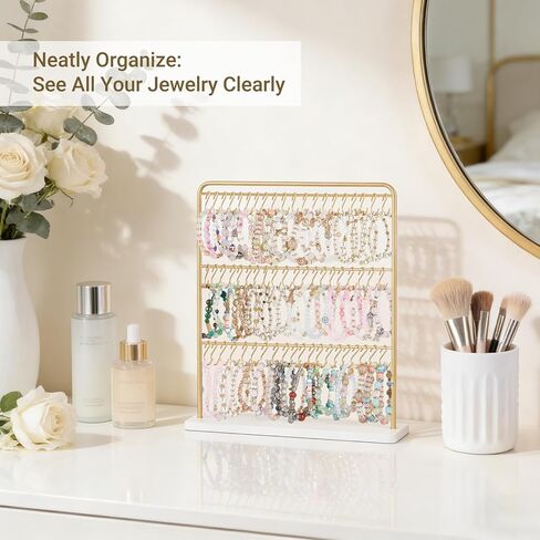 Mkono Bracelet Holder Metal Jewelry Organizer Display Stand Gold Necklace Holder with 60 Hooks Modern Storage Rack Hanger for Bangle Bedroom Dressing Table Decor Gifts for Women in Saudi Arabia