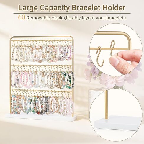 Mkono Bracelet Holder Metal Jewelry Organizer Display Stand Gold Necklace Holder with 60 Hooks Modern Storage Rack Hanger for Bangle Bedroom Dressing Table Decor Gifts for Women in Saudi Arabia